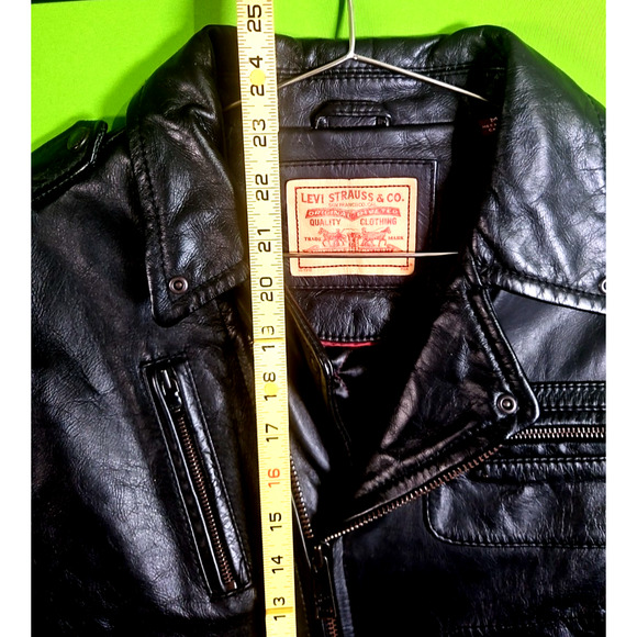 LEVI STRAUSS Co. BLACK LEATHER MOTORCYCLE BIKER JACKET-WOMEN-M -5 POCKET - Picture 6 of 13